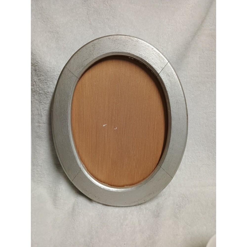 Vintage Medium Oval Wood Frame - Silver Gold Glitter Finish - Mid Century Style